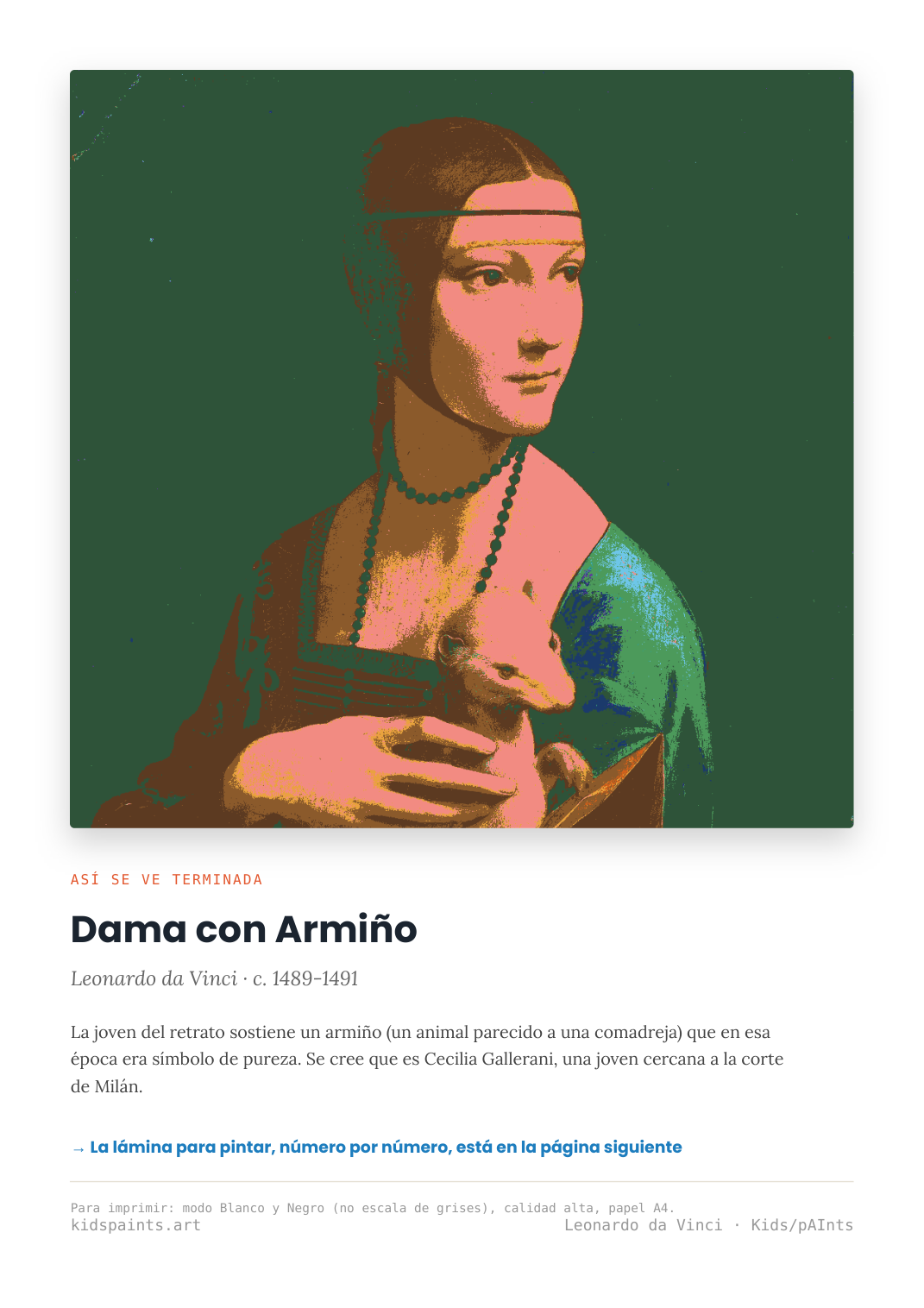 Lámina: Dama con Armino — Leonardo da Vinci (11-14 años)