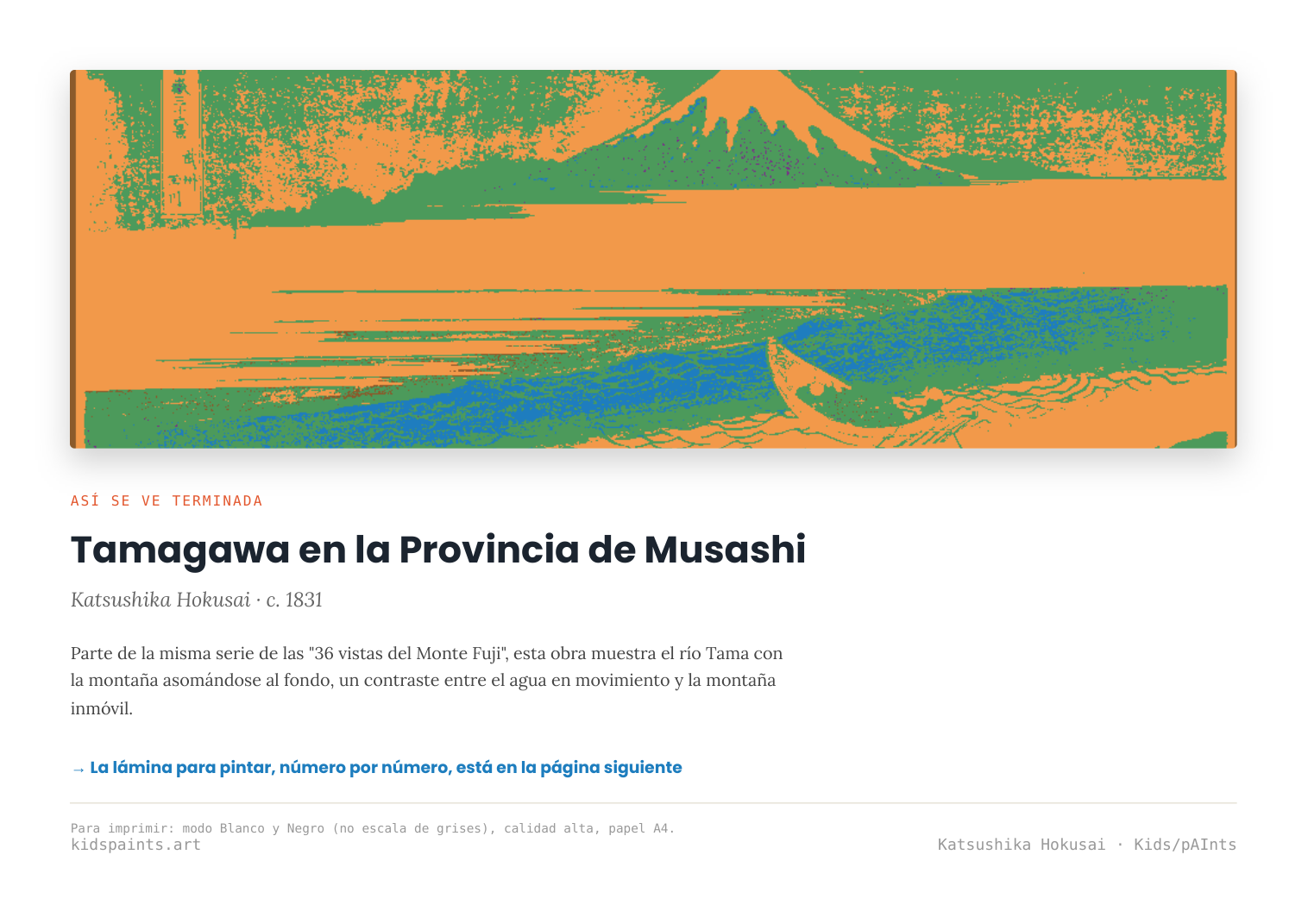 Lámina: Tamagawa en Musashi — Katsushika Hokusai (3-6 años)