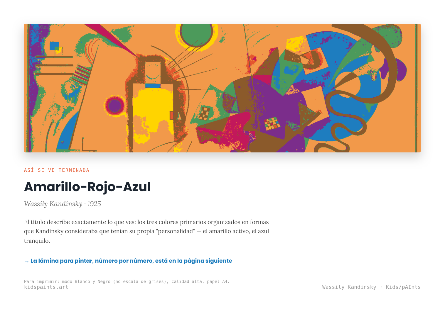 Lámina: Amarillo Rojo Azul — Wassily Kandinsky (3-6 años)