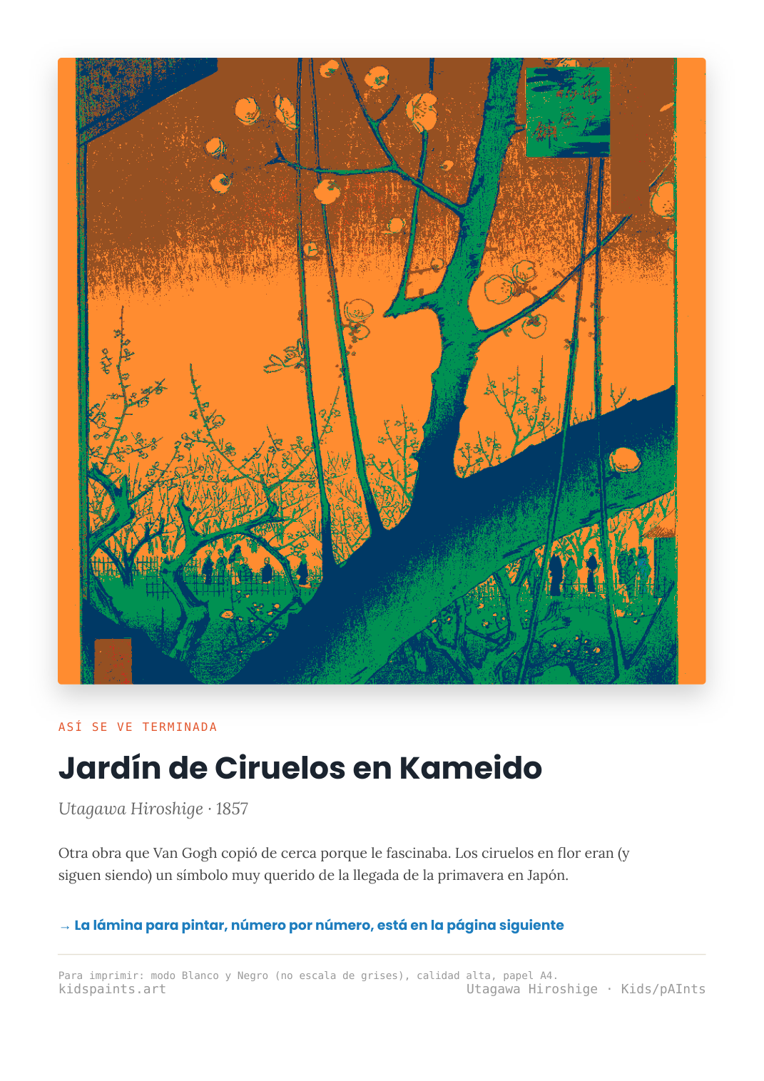 Lámina: Jardín de Ciruelos Kameido — Utagawa Hiroshige (7-10 años)