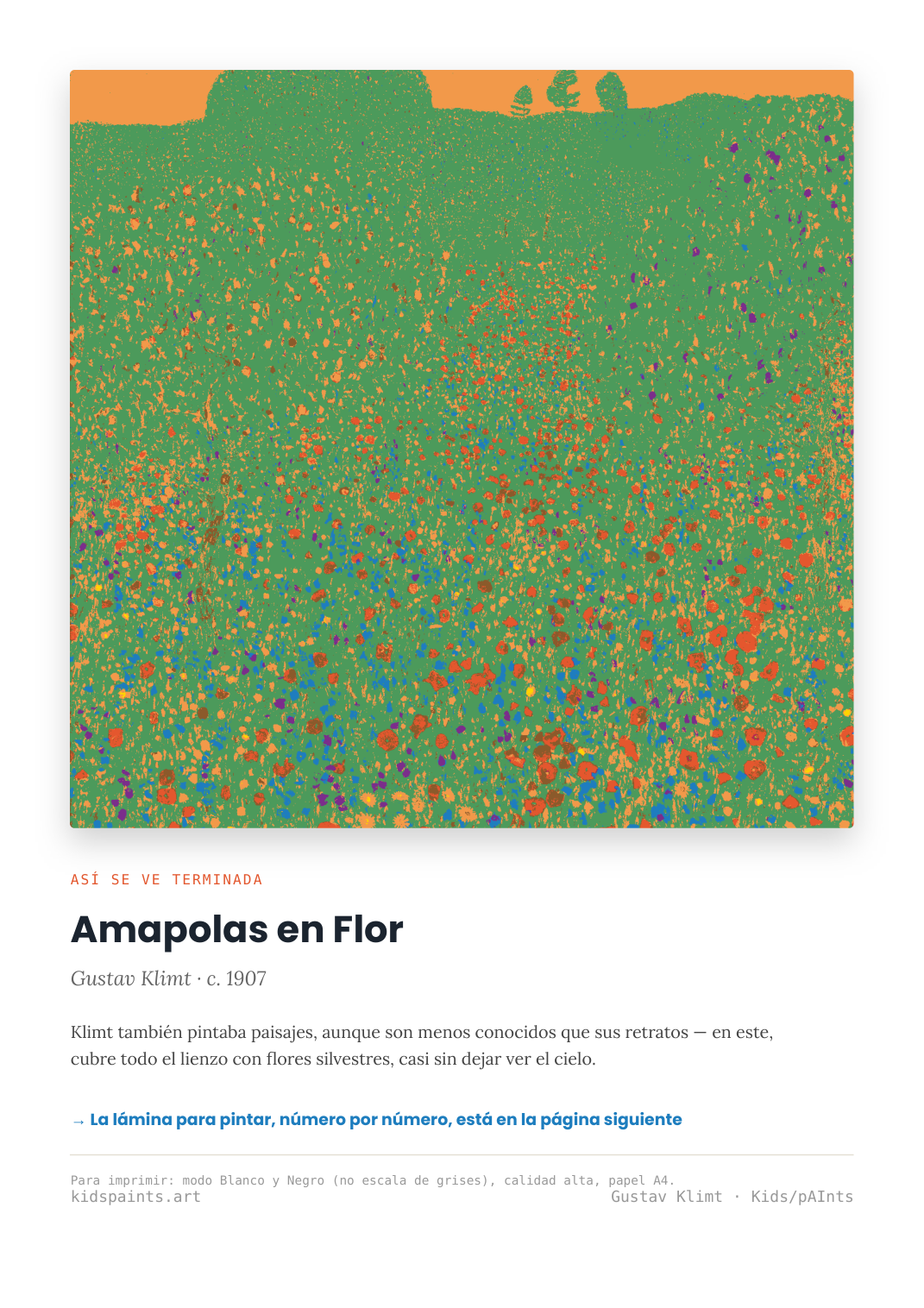 Lámina: Amapolas en Flor — Gustav Klimt (3-6 años)