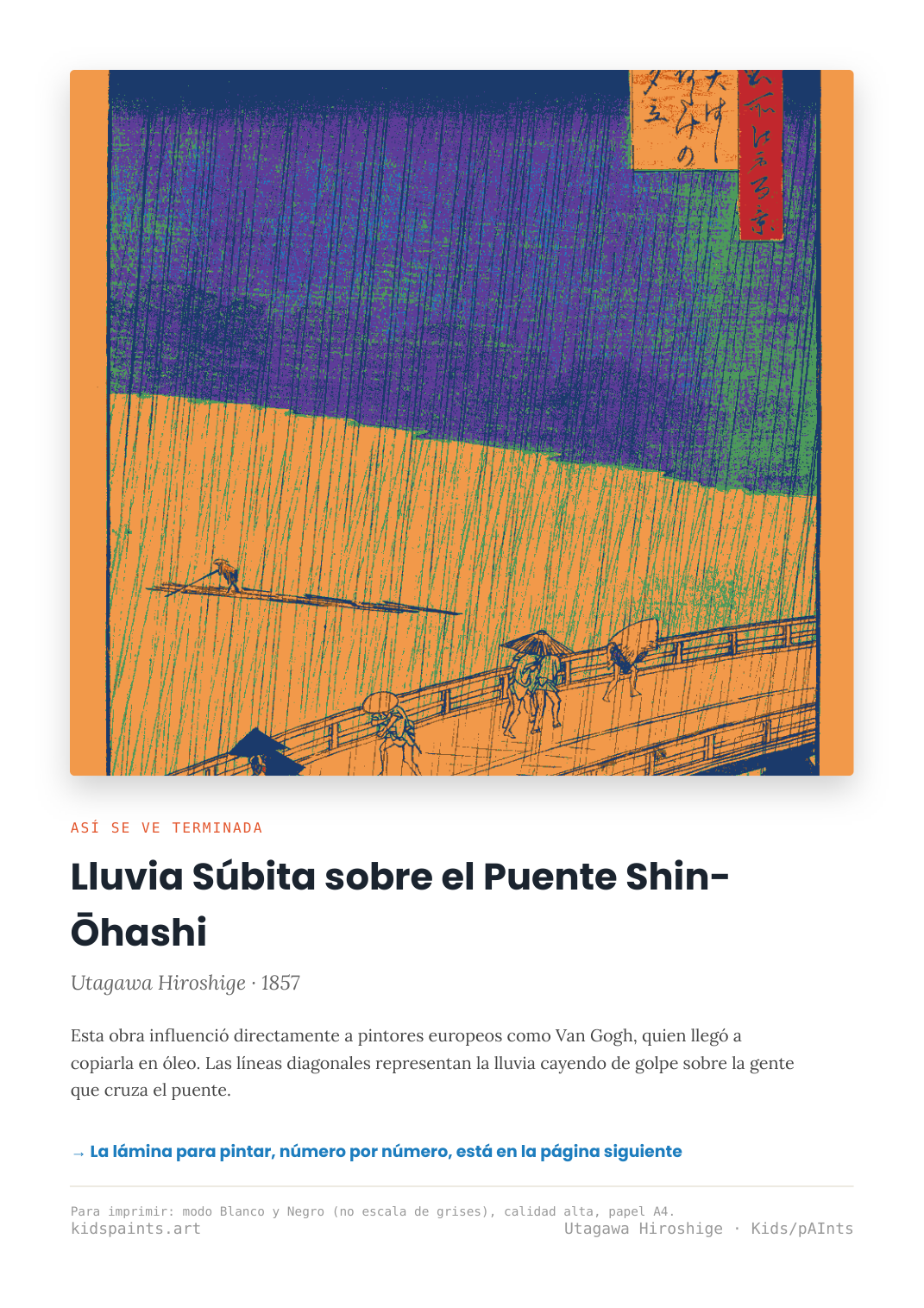 Lámina: Lluvia Súbita Shin Ohashi — Utagawa Hiroshige (7-10 años)