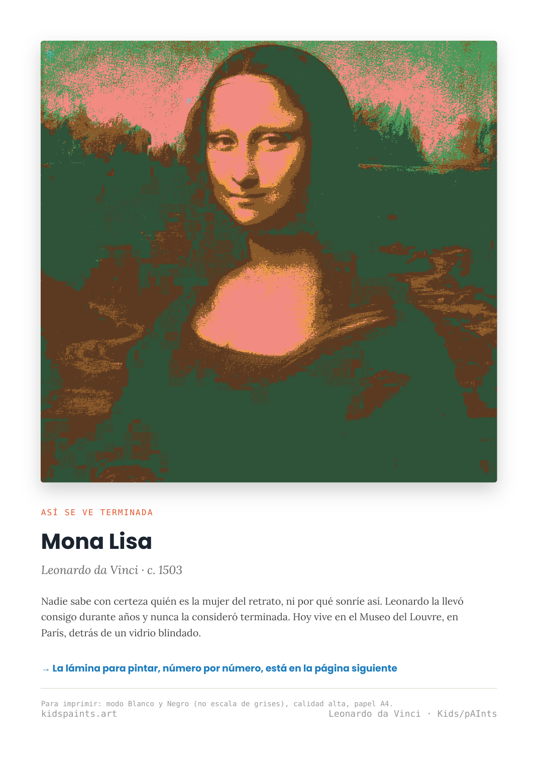 Lámina: Mona Lisa — Leonardo da Vinci (11-14 años)