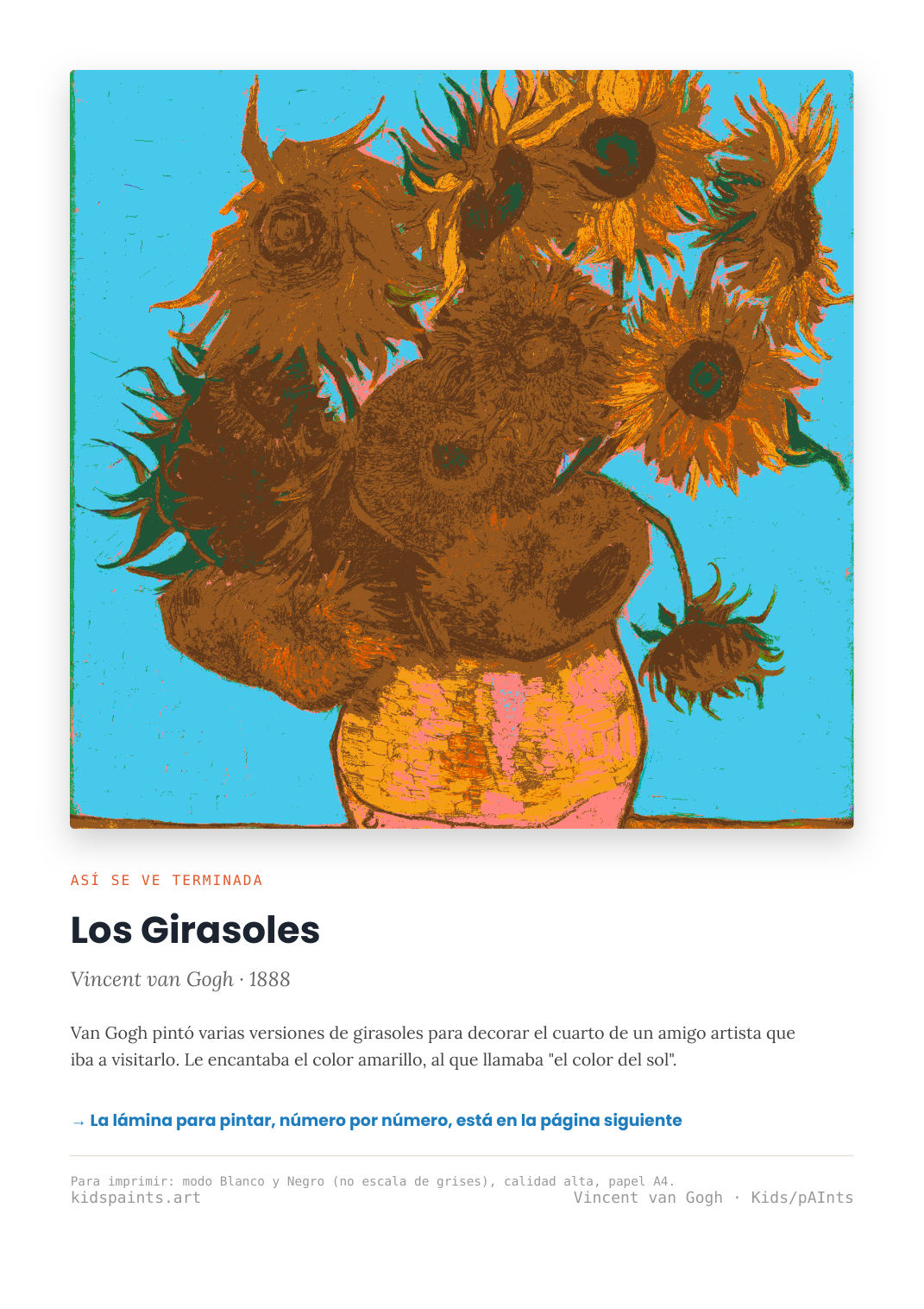 Lámina: Los Girasoles — Vincent van Gogh (11-14 años)