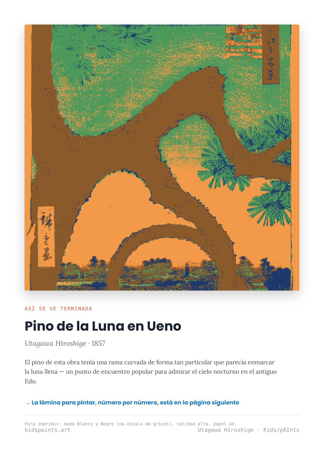 Lámina: Pino de la Luna Ueno — Utagawa Hiroshige (7-10 años)