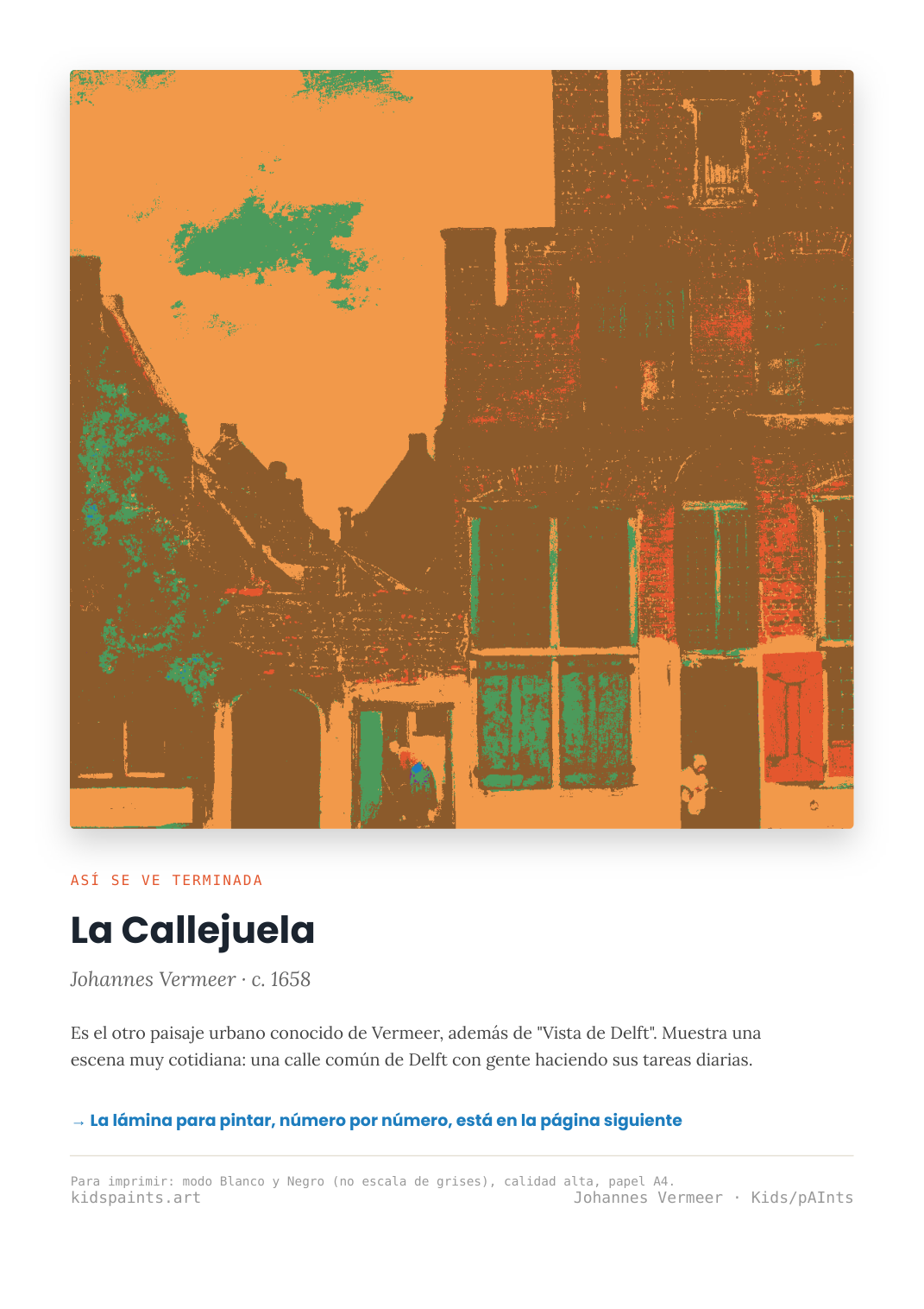 Lámina: La Callejuela — Johannes Vermeer (3-6 años)