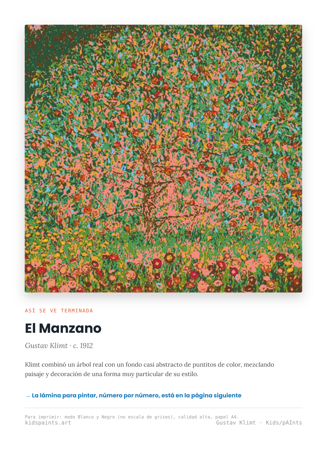 Lámina: El Manzano — Gustav Klimt (11-14 años)