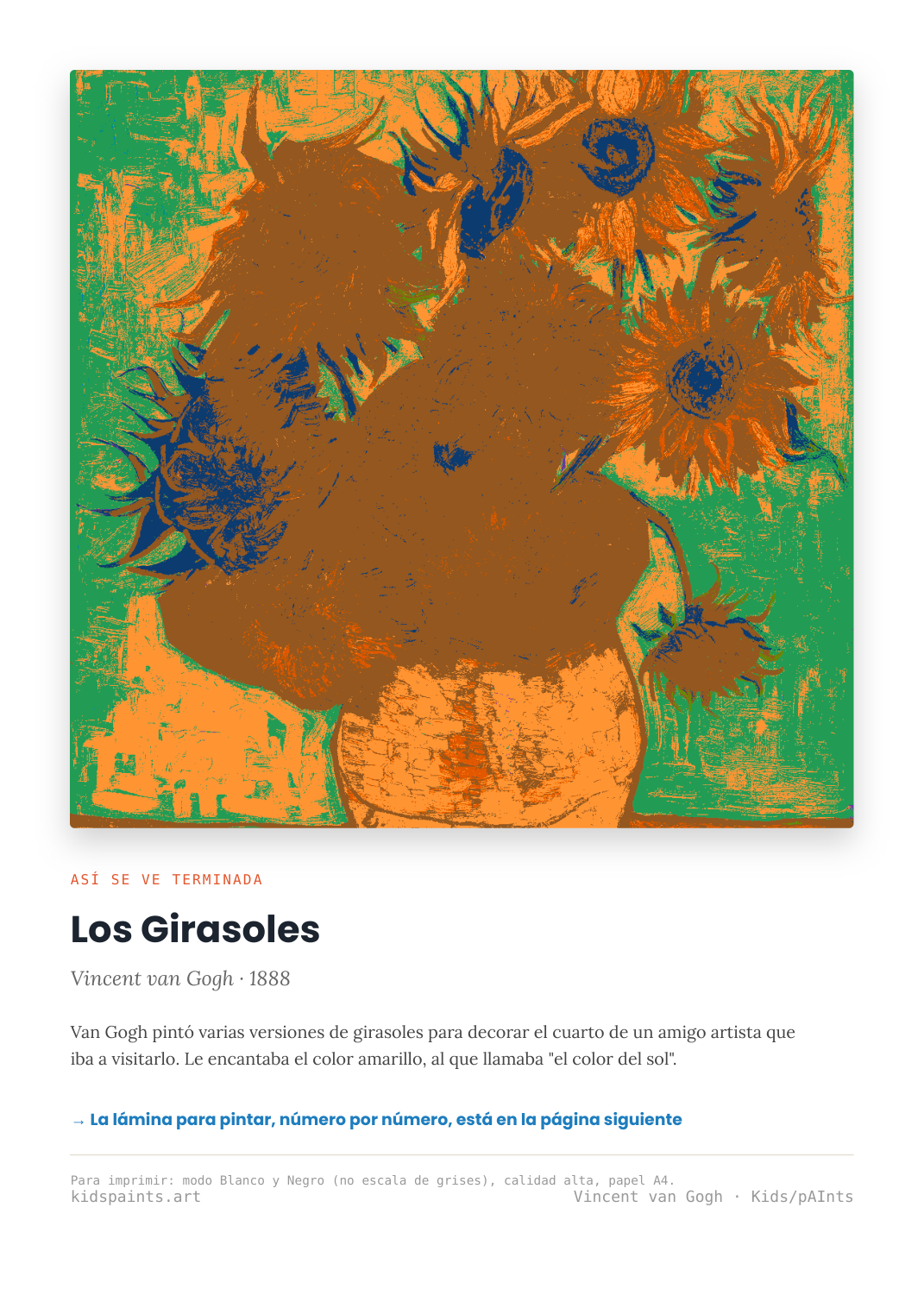 Lámina: Los Girasoles — Vincent van Gogh (7-10 años)