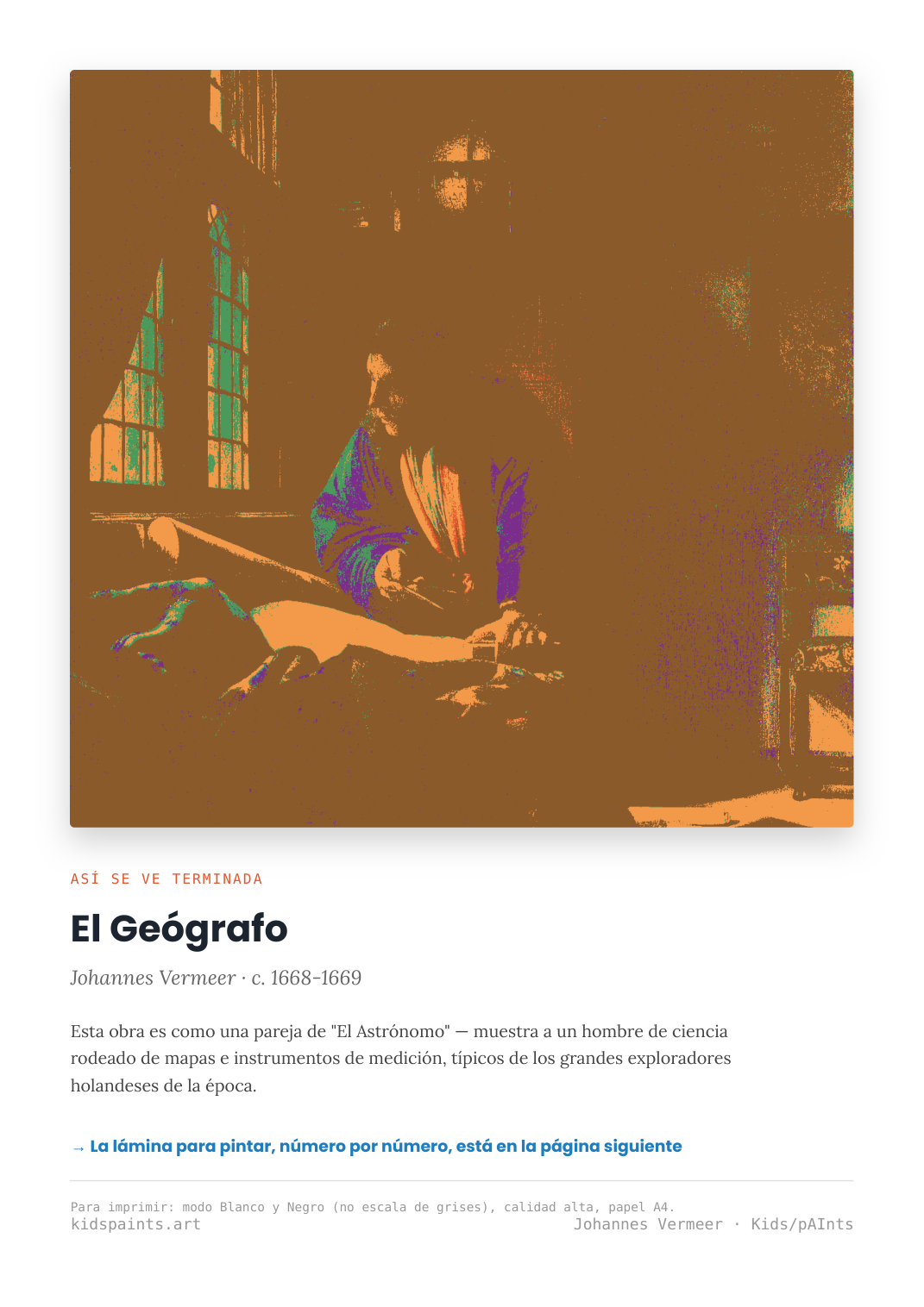 Lámina: El Geografo — Johannes Vermeer (3-6 años)