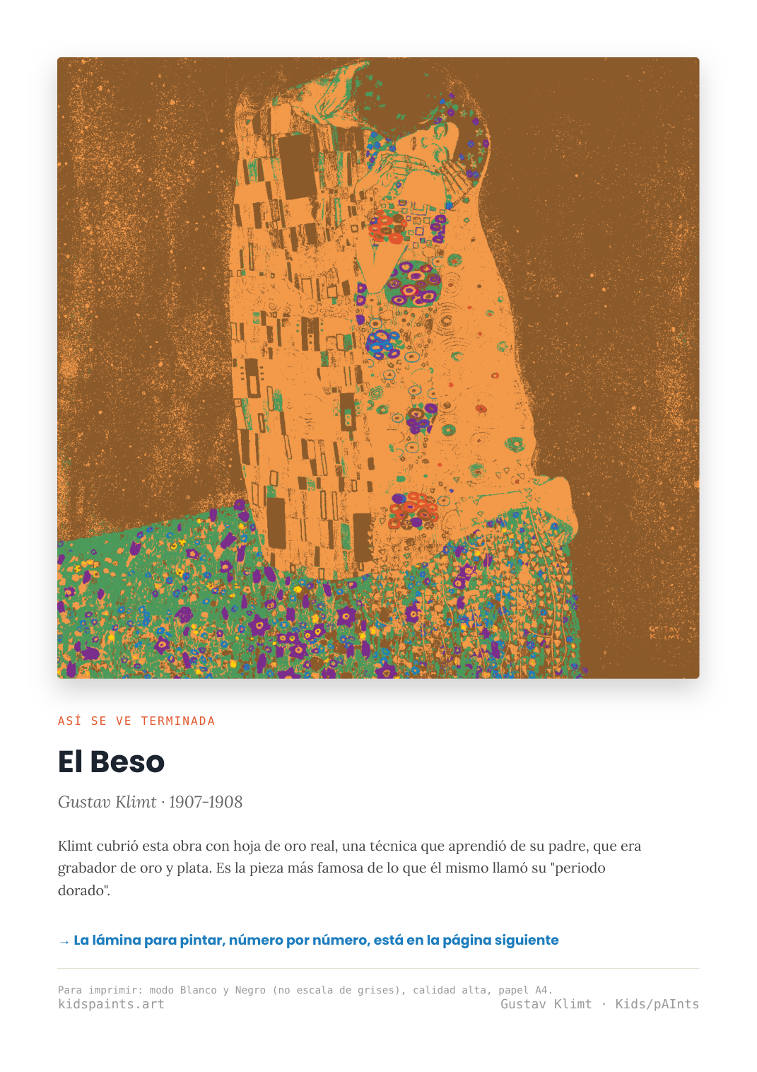 Lámina: El Beso — Gustav Klimt (3-6 años)