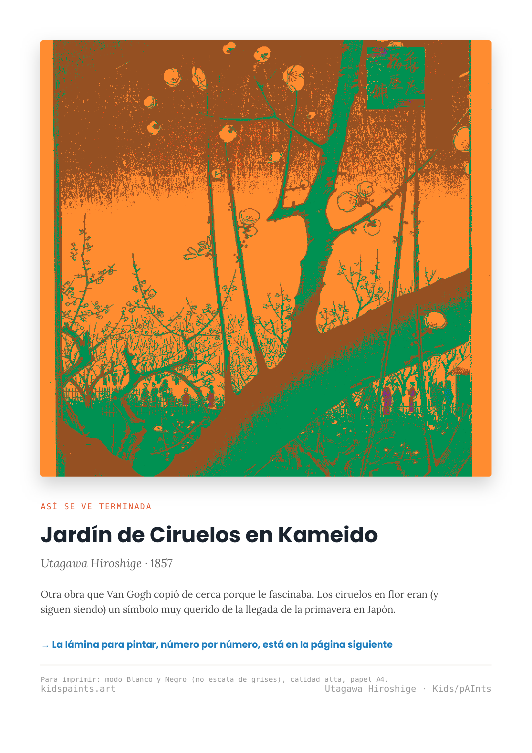 Lámina: Jardín de Ciruelos Kameido — Utagawa Hiroshige (3-6 años)