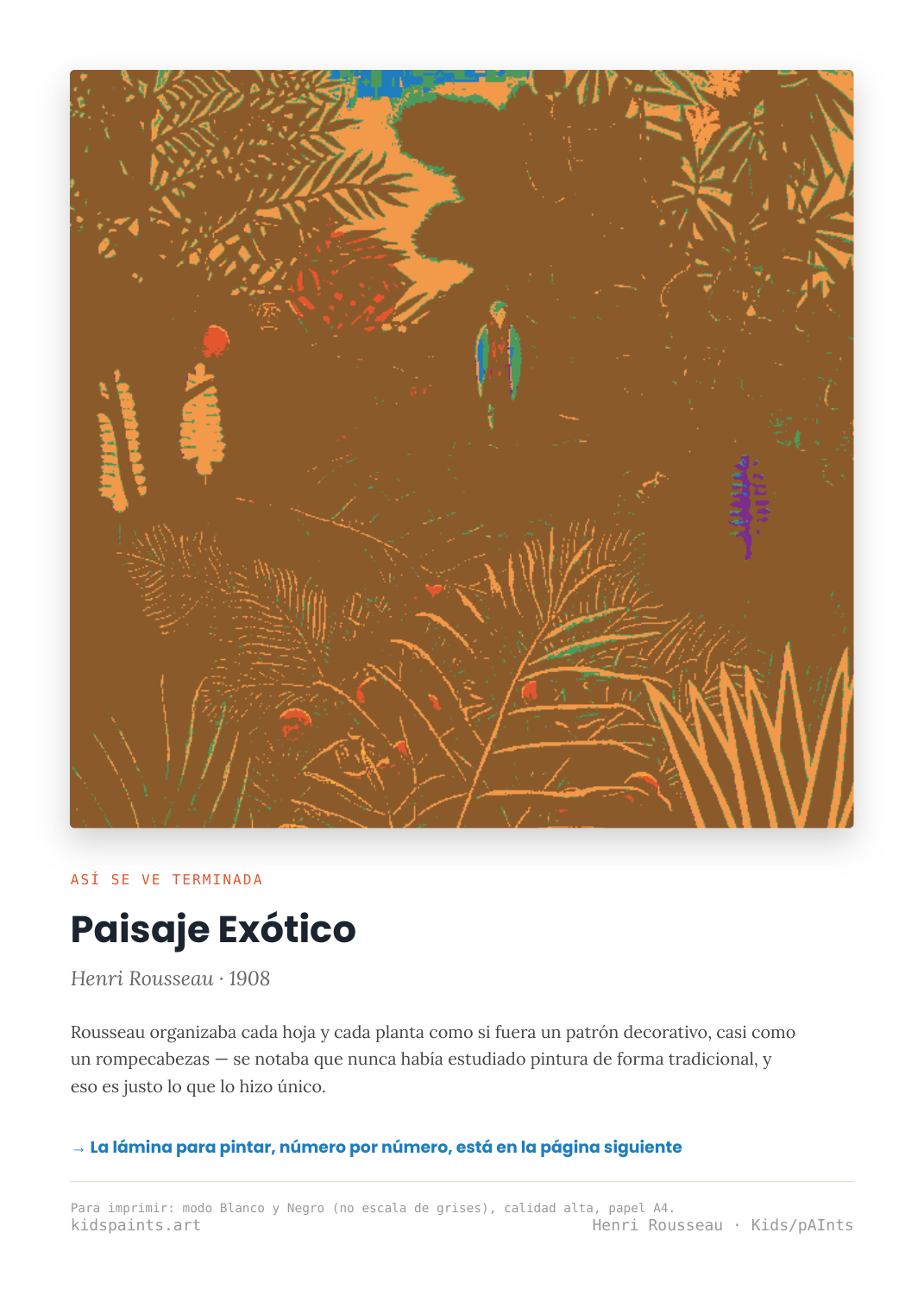 Lámina: Paisaje Exotico — Henri Rousseau (3-6 años)