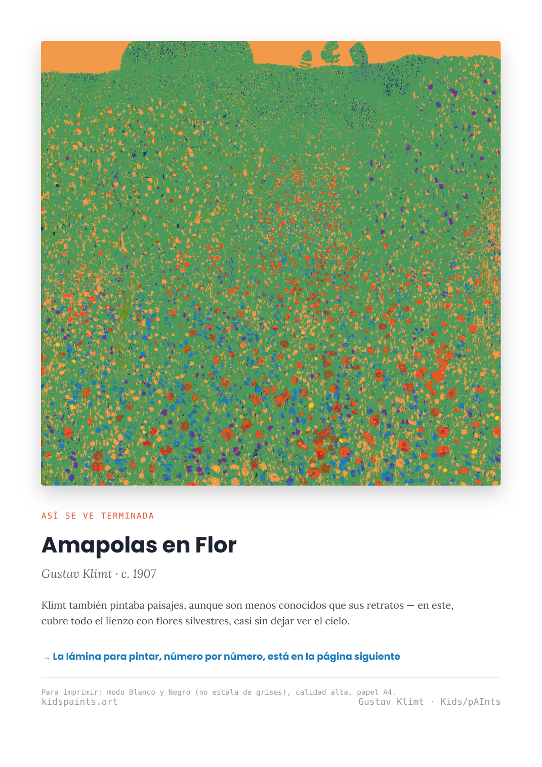 Lámina: Amapolas en Flor — Gustav Klimt (7-10 años)