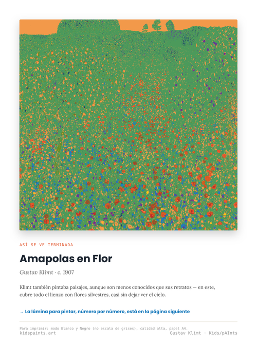 Lámina: Amapolas en Flor — Gustav Klimt (7-10 años)
