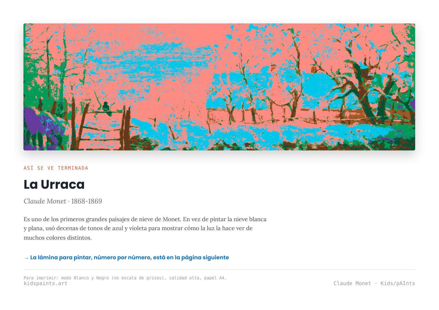 Lámina: La Urraca — Claude Monet (11-14 años)