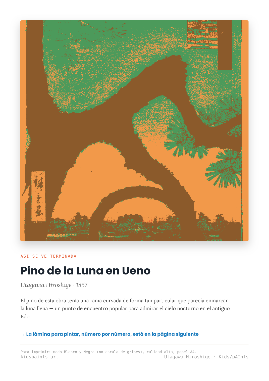 Lámina: Pino de la Luna Ueno — Utagawa Hiroshige (3-6 años)