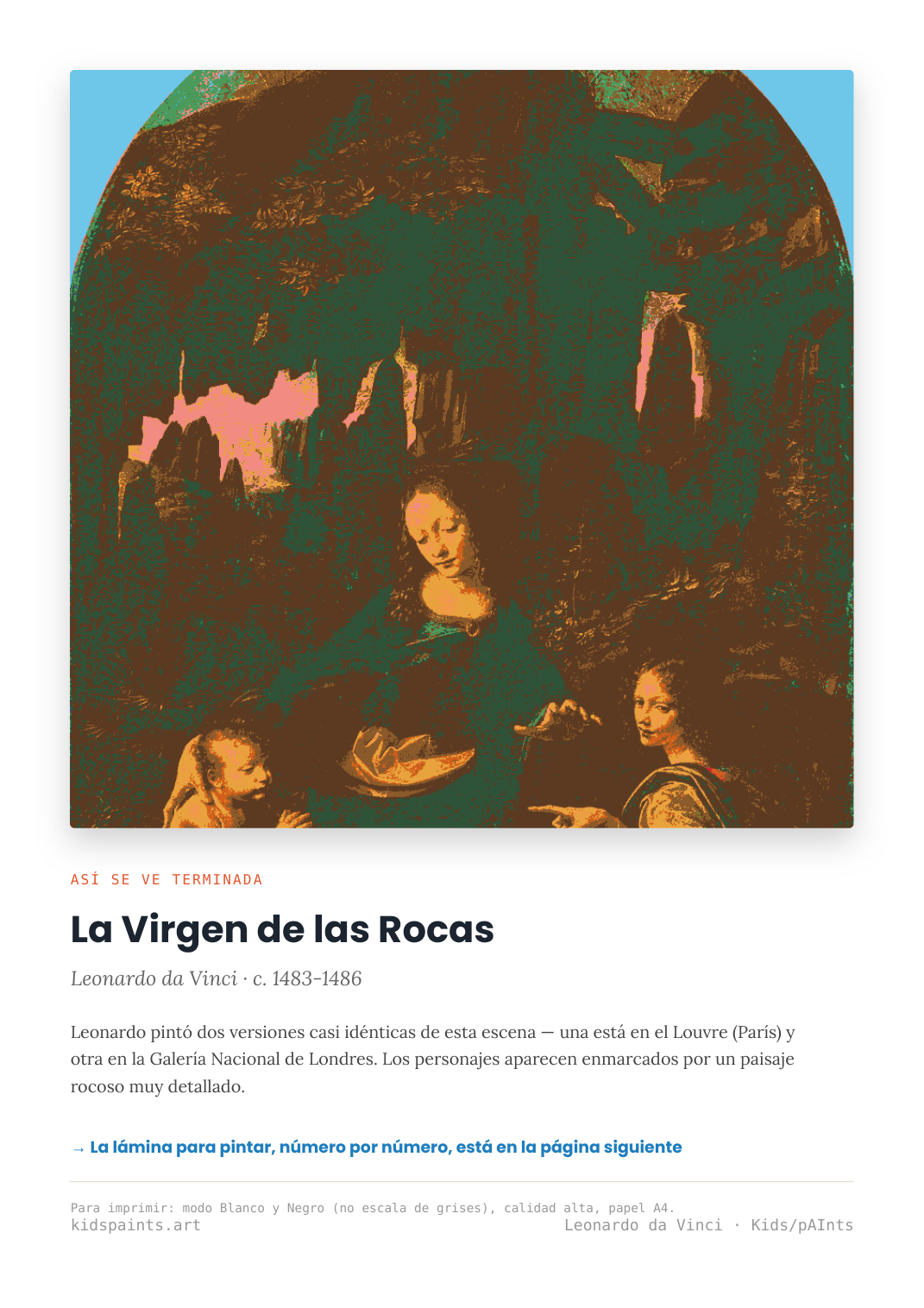 Lámina: Virgen de las Rocas — Leonardo da Vinci (11-14 años)
