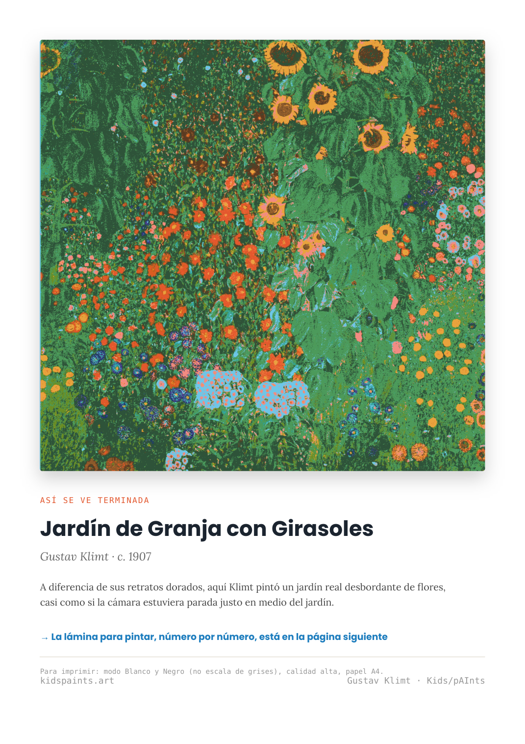 Lámina: Jardín de Granja con Girasoles — Gustav Klimt (11-14 años)
