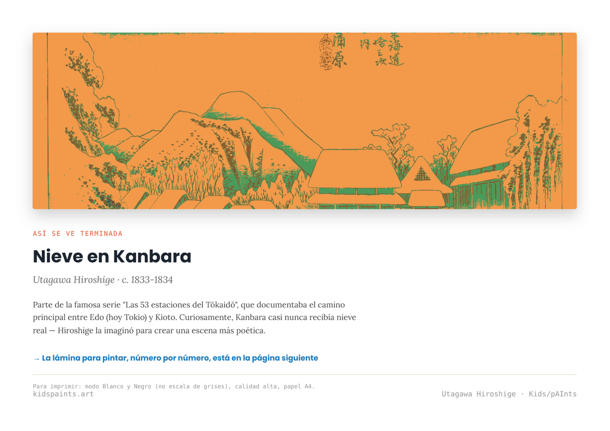 Lámina: Nieve en Kanbara — Utagawa Hiroshige (7-10 años)
