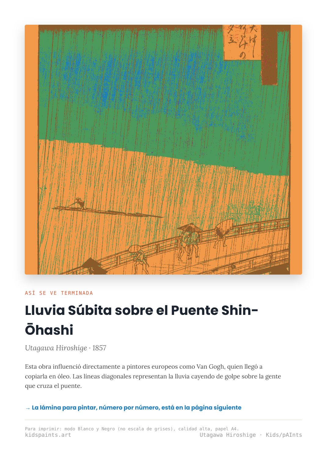 Lámina: Lluvia Súbita Shin Ohashi — Utagawa Hiroshige (3-6 años)