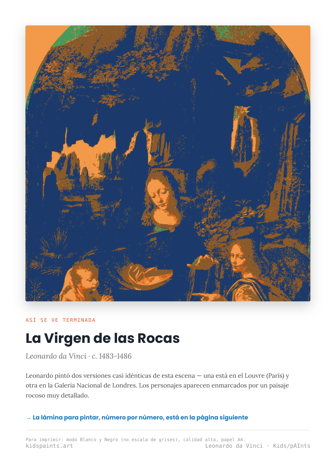 Lámina: Virgen de las Rocas — Leonardo da Vinci (7-10 años)