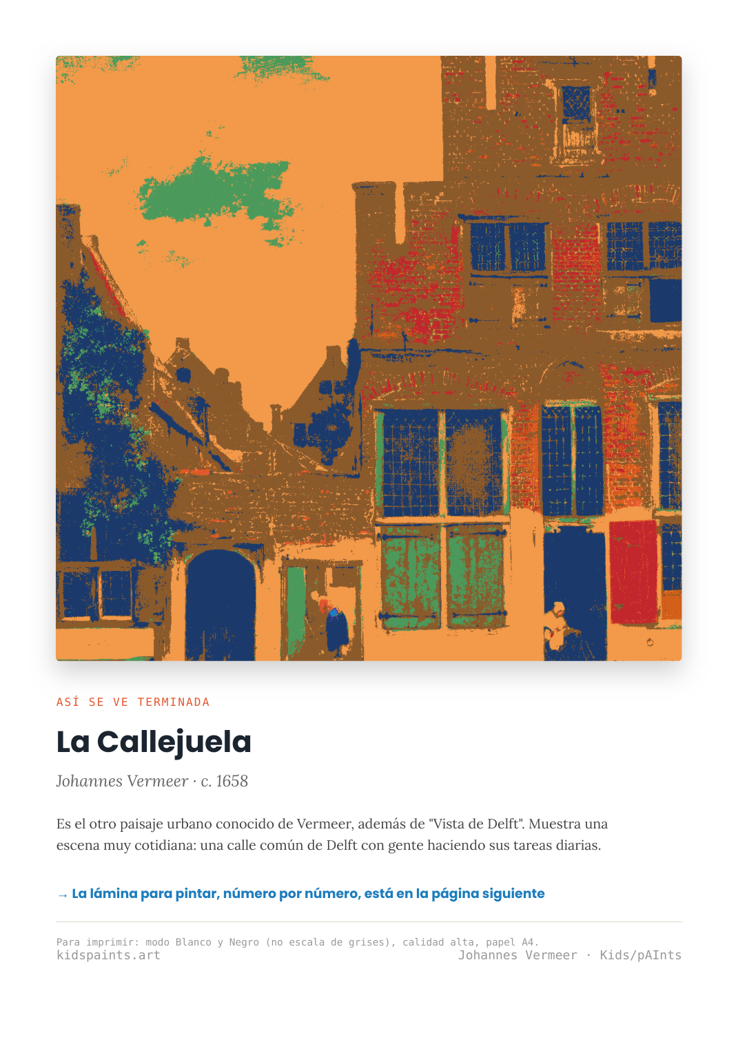 Lámina: La Callejuela — Johannes Vermeer (7-10 años)