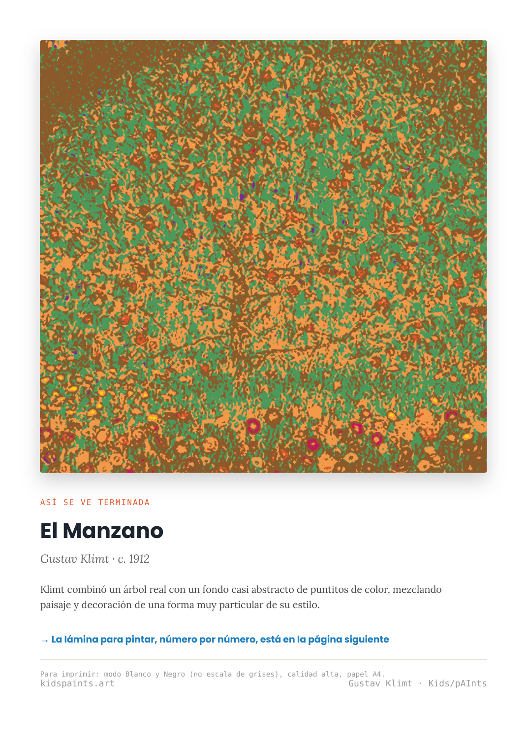 Lámina: El Manzano — Gustav Klimt (3-6 años)