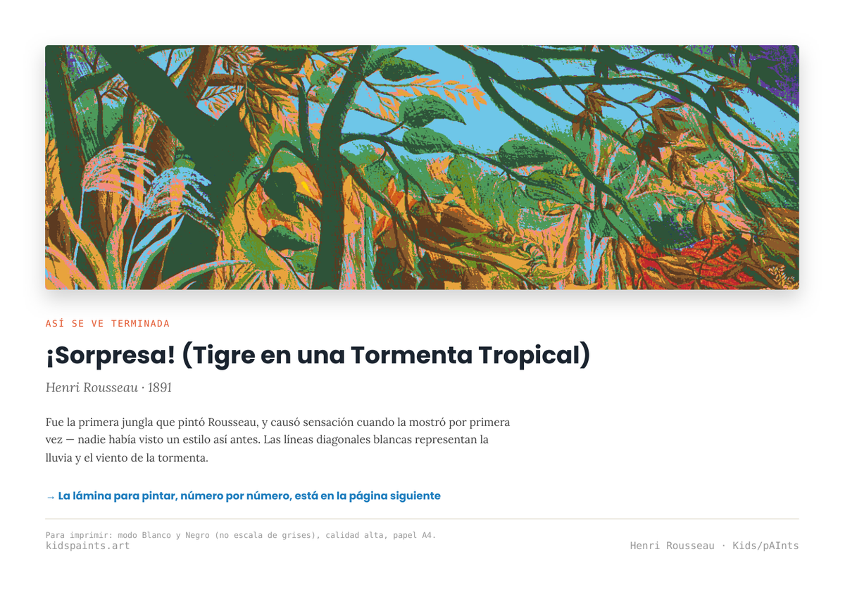 Lámina: Tigre en Tormenta Tropical — Henri Rousseau (11-14 años)