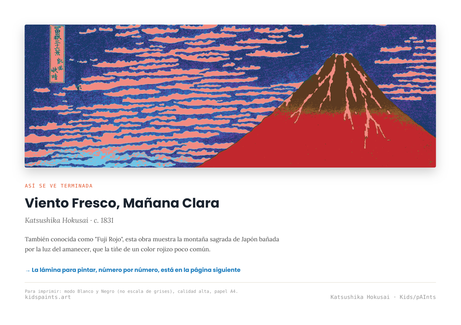 Lámina: Viento Fresco Manana Clara — Katsushika Hokusai (11-14 años)