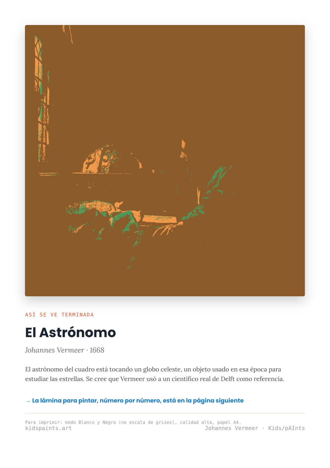 Lámina: El Astronomo — Johannes Vermeer (3-6 años)