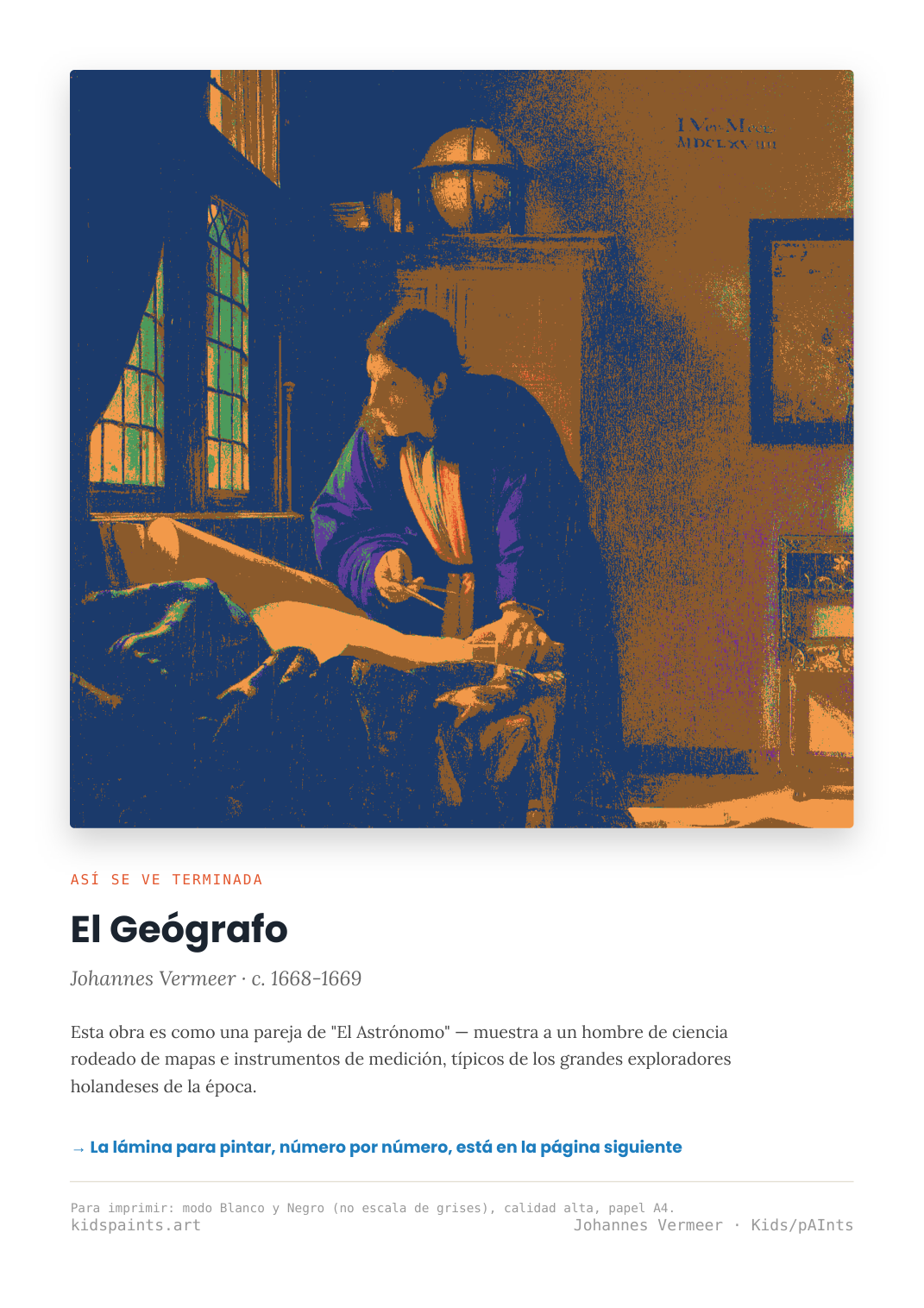 Lámina: El Geografo — Johannes Vermeer (7-10 años)