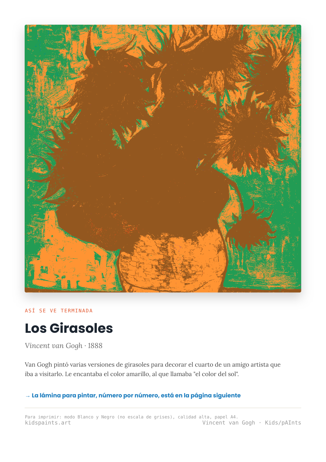 Lámina: Los Girasoles — Vincent van Gogh (3-6 años)