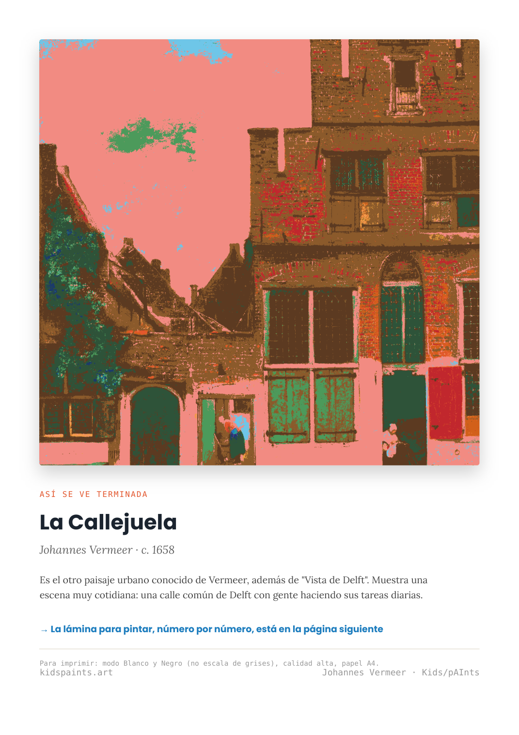 Lámina: La Callejuela — Johannes Vermeer (11-14 años)