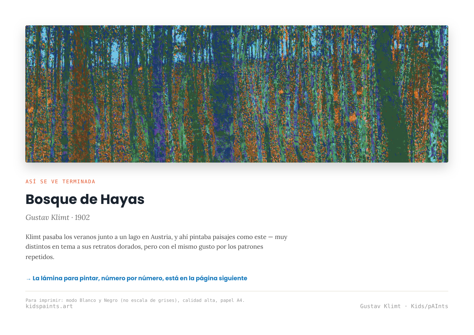 Lámina: Bosque de Hayas — Gustav Klimt (11-14 años)