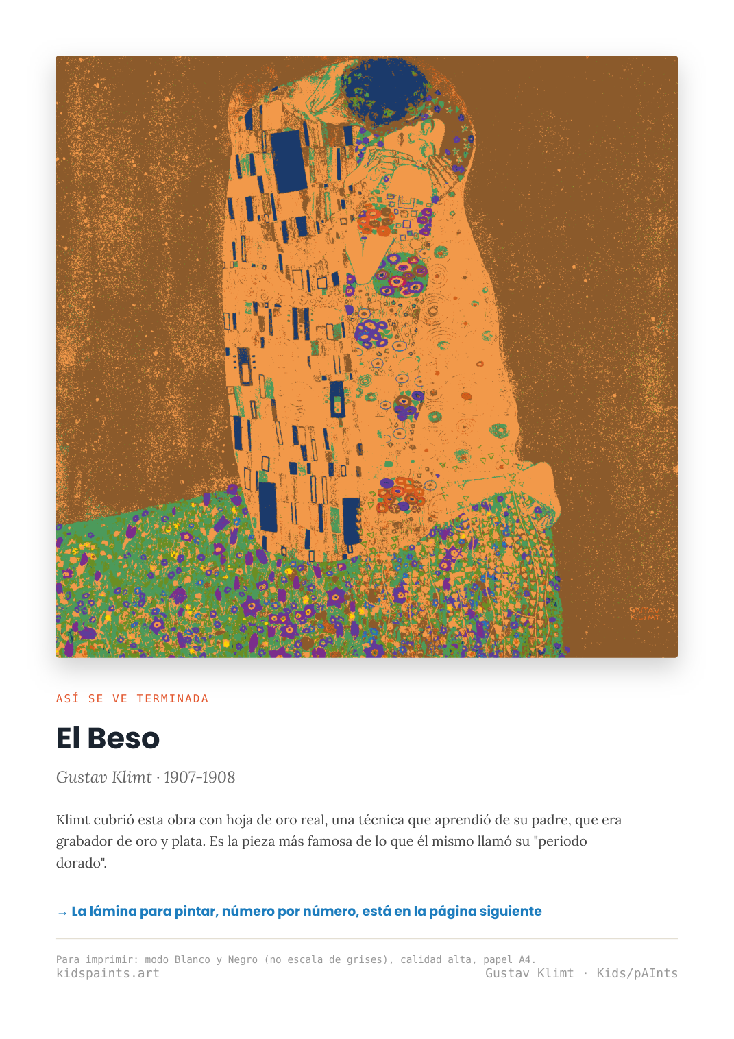 Lámina: El Beso — Gustav Klimt (7-10 años)