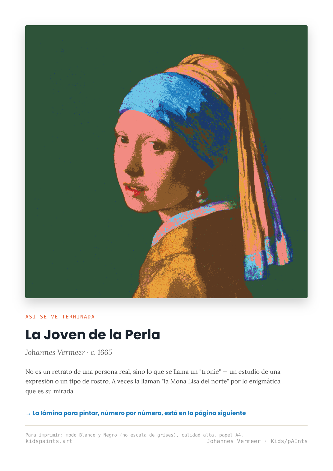 Lámina: La Joven de la Perla — Johannes Vermeer (11-14 años)