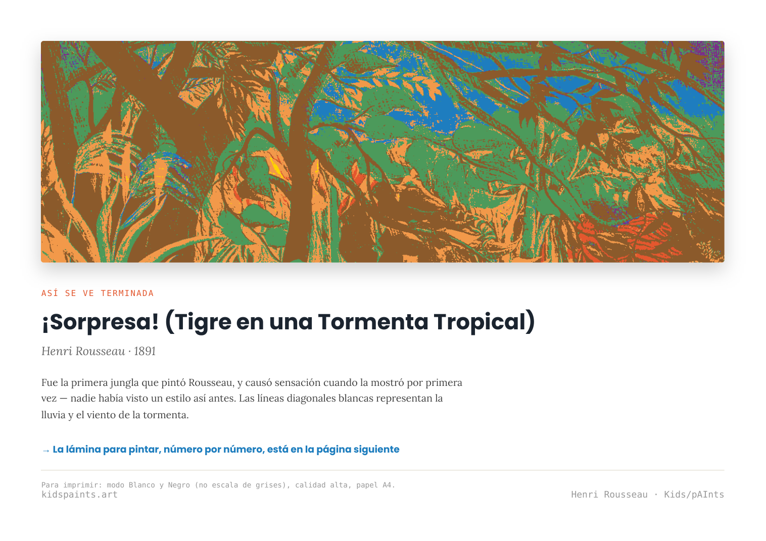 Lámina: Tigre en Tormenta Tropical — Henri Rousseau (3-6 años)