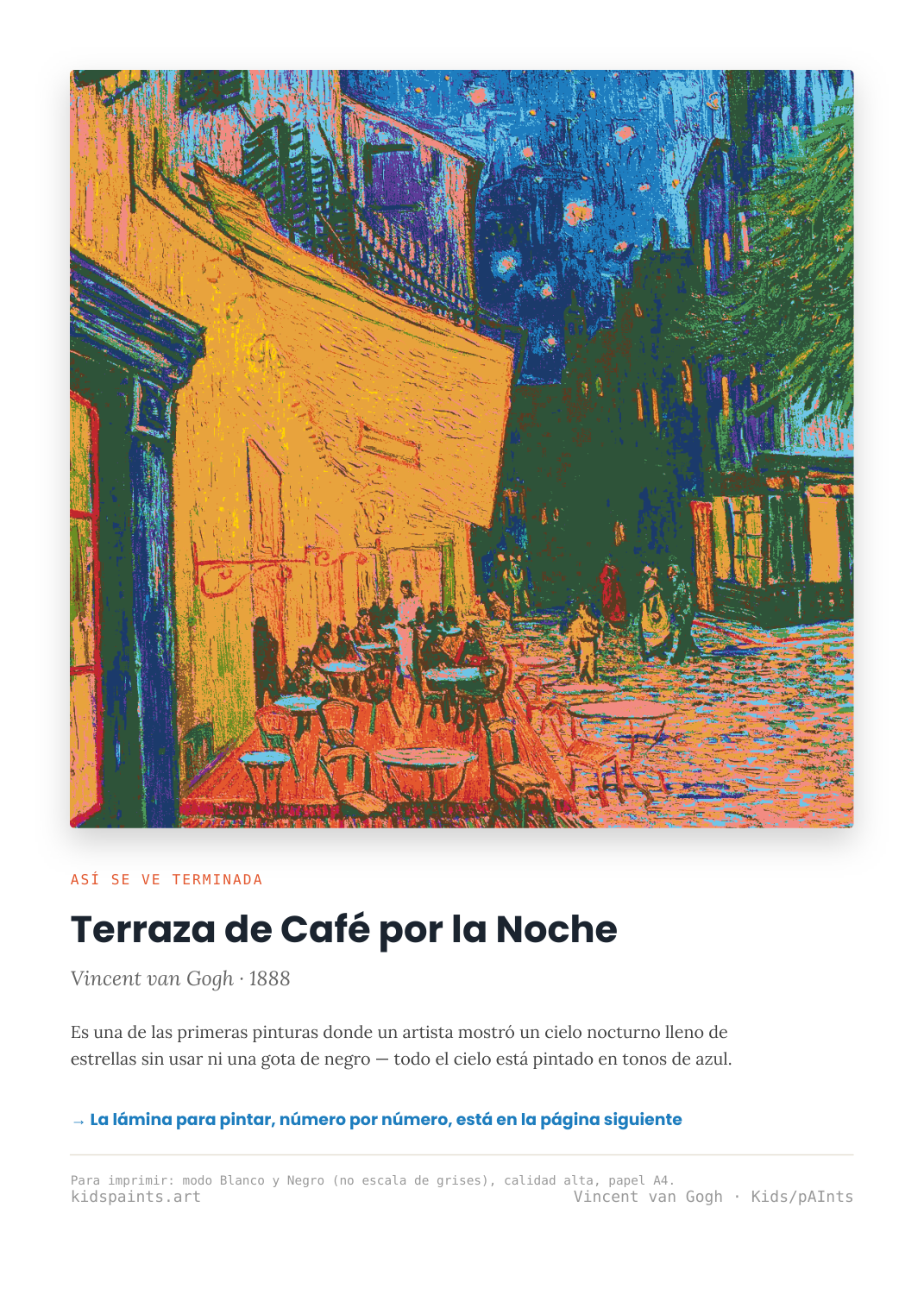 Lámina: Terraza de Cafe de Noche — Vincent van Gogh (11-14 años)