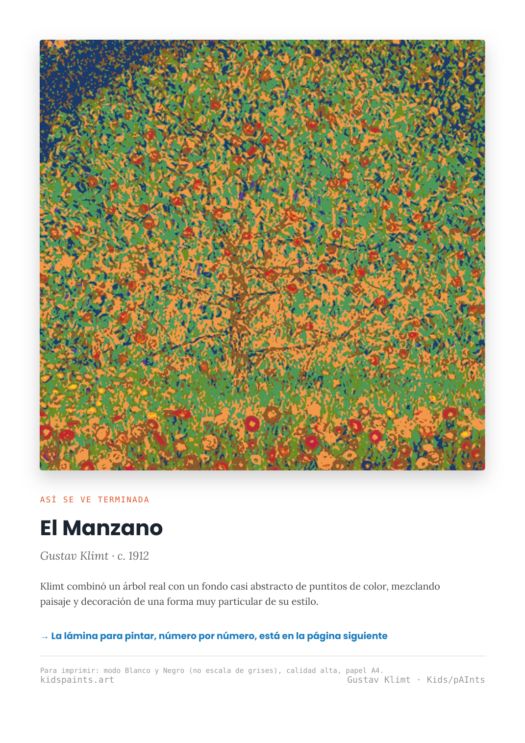 Lámina: El Manzano — Gustav Klimt (7-10 años)