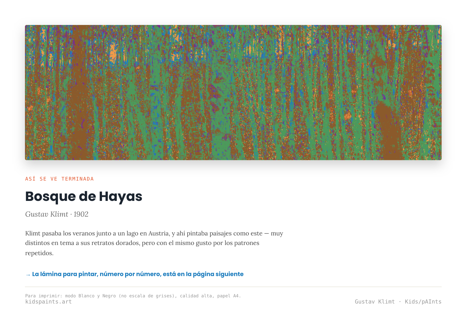 Lámina: Bosque de Hayas — Gustav Klimt (3-6 años)