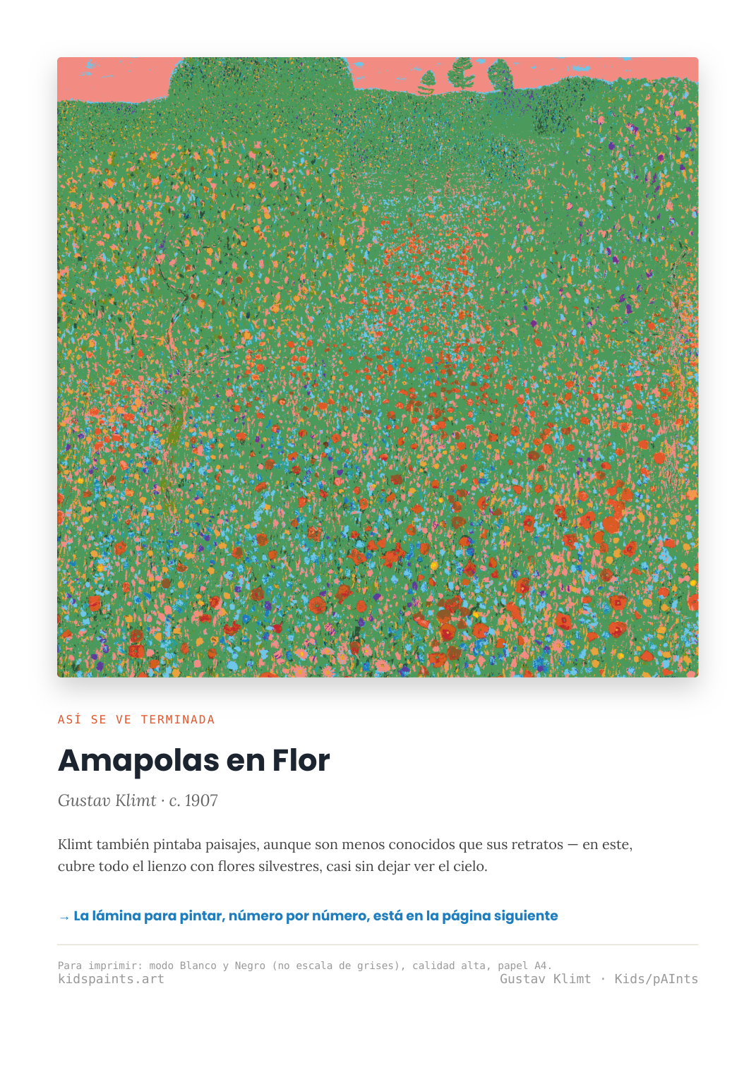 Lámina: Amapolas en Flor — Gustav Klimt (11-14 años)
