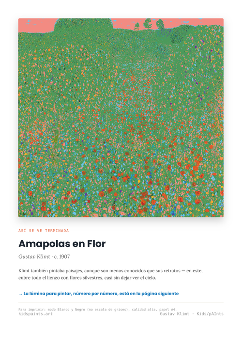 Lámina: Amapolas en Flor — Gustav Klimt (11-14 años)