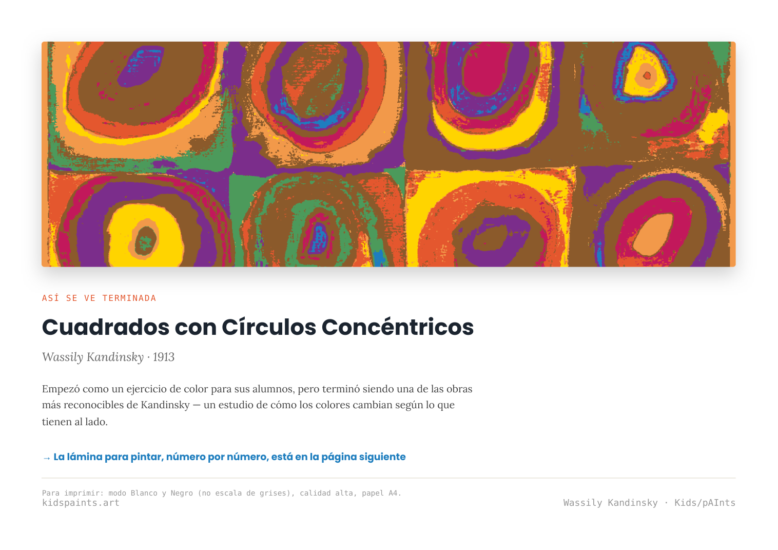 Lámina: Cuadrados Circulos Concentricos — Wassily Kandinsky (3-6 años)