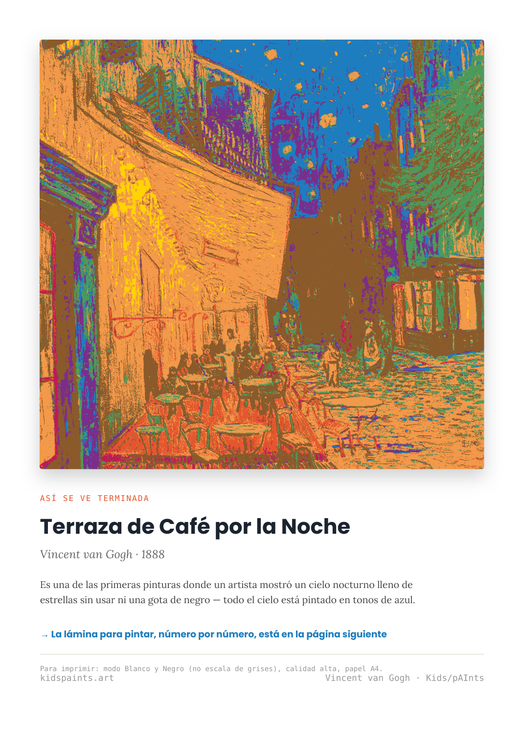 Lámina: Terraza de Cafe de Noche — Vincent van Gogh (3-6 años)