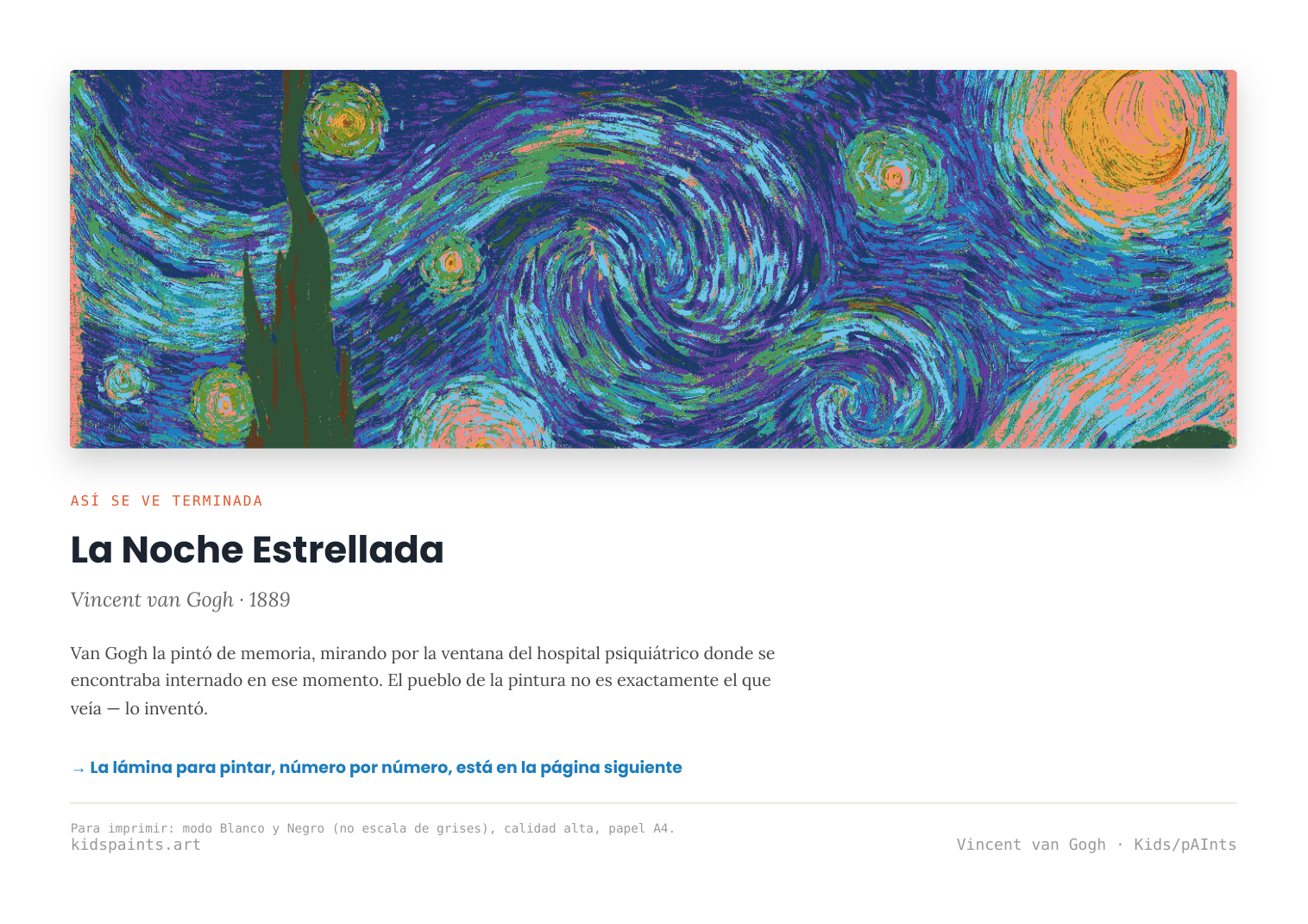 Lámina: La Noche Estrellada — Vincent van Gogh (11-14 años)