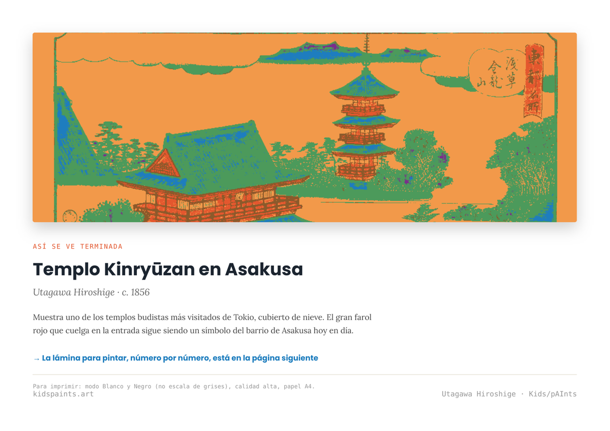 Lámina: Templo Kinryuzan Asakusa — Utagawa Hiroshige (3-6 años)