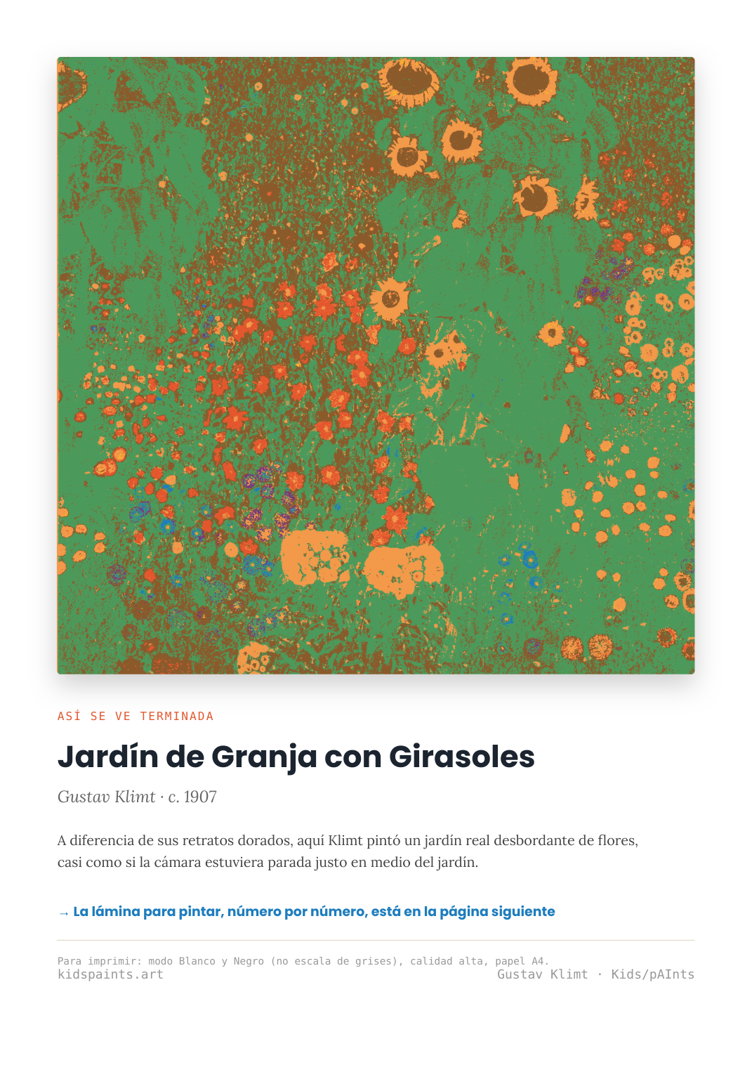 Lámina: Jardín de Granja con Girasoles — Gustav Klimt (3-6 años)