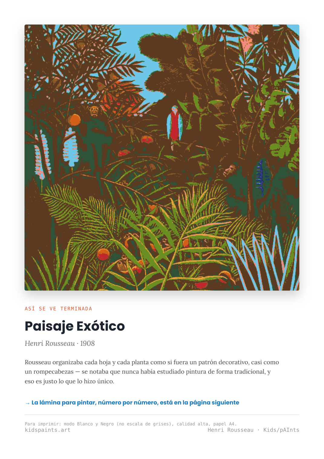Lámina: Paisaje Exotico — Henri Rousseau (11-14 años)