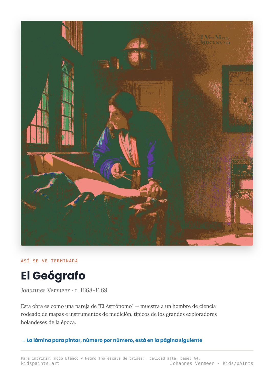 Lámina: El Geografo — Johannes Vermeer (11-14 años)