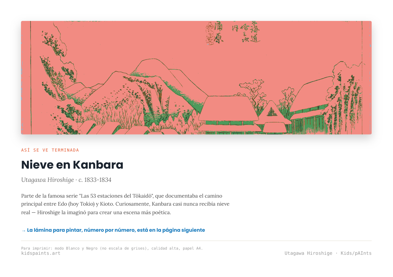 Lámina: Nieve en Kanbara — Utagawa Hiroshige (11-14 años)